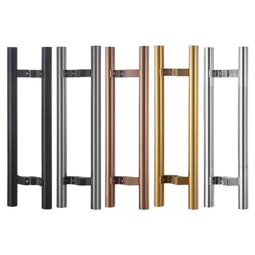 玻璃门拉手不锈钢把手拐脚圆管黑钛玫瑰金黑色斜偏位有框门马蹄脚 - 图1