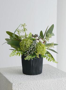 简约轻奢风高端厚质水晶灰琉璃花瓶客厅玄关桌面彷真花艺插花摆件