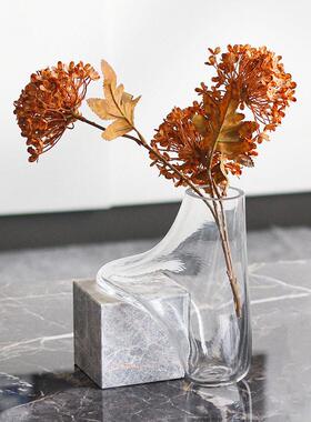 异形玻璃花摆件创意大理石抽象水培花器轻奢样板间客厅餐桌饰品