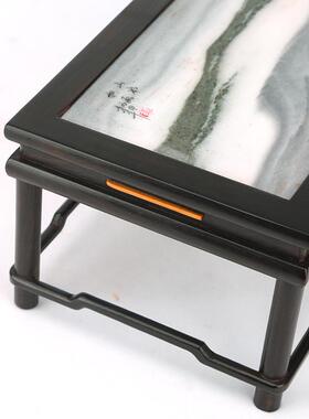 红木工艺品貔貅如意摆件底座紫光檀嵌云石面底座榫卯长方形托