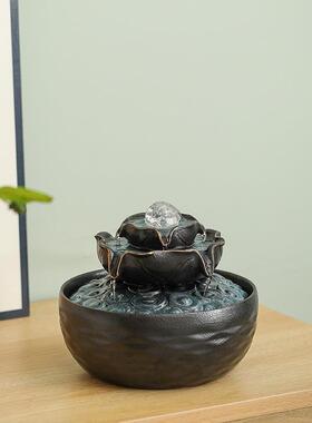 八方来财风水轮流水摆件循环水景喷泉办公桌面小型风水球流水生财