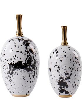 新中式陶瓷花瓶黑白水墨笔纹轻奢样板间家具玄关书房商场橱窗摆件