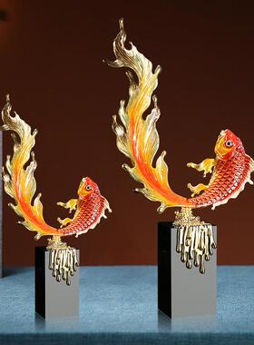珐琅年有余如鱼得年水鱼摆件金关鱼家居饰彩品客厅酒柜玄CF-06226