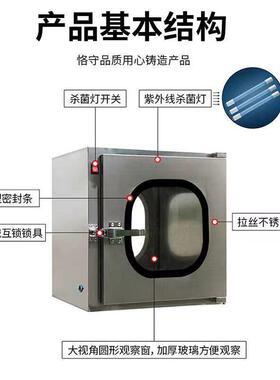 不锈钢传递窗双门机械互锁紫外线杀菌消毒无尘车间口腔医院传递柜