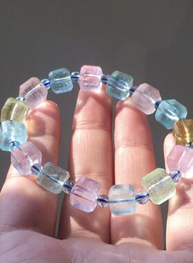 新品天然糖果摩根石方糖手链 男女款单圈魔方手串珠链珠串规格9mm