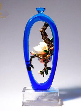 琉璃艺术品玉兰花花瓶摆件家居饰品珐琅彩客厅酒柜高档轻奢工艺品