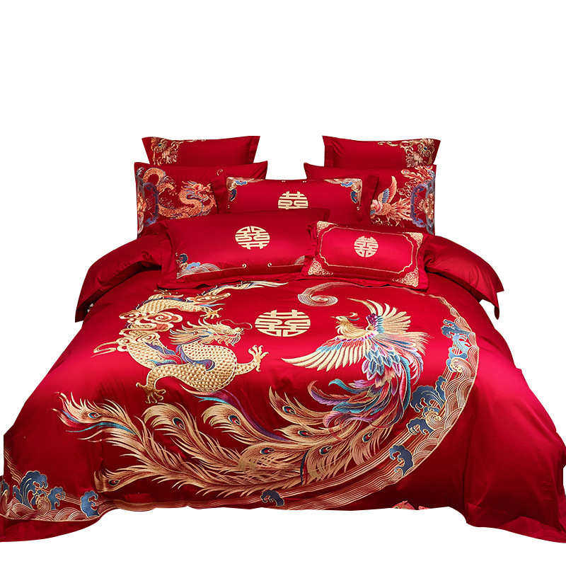 件套房长绒棉龙凤件套床高档10刺绣品全四大红色棉婚结婚陪嫁婚庆,淘宝优惠券,粉丝福利购,淘宝优惠卷