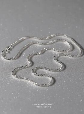 Authentic S925 Sterling Silver Necklace 2mm Sparkling Collar