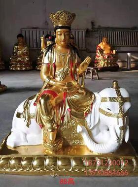 大型纯铜文殊普贤佛像寺庙供奉纯铜贴金彩绘雕华严三圣文殊菩萨