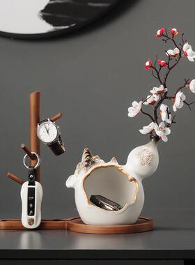 进门玄关放钥匙收纳摆件鞋柜创意新中式客厅入户玄关葫芦装饰品
