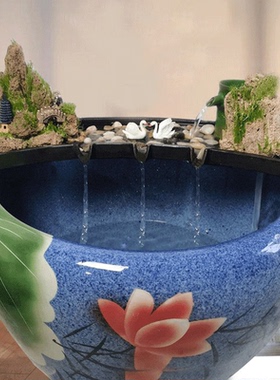 过滤一体增循环水流水搭配景观流鱼缸氧td61摆件造景养鱼水器茶桌