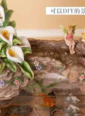 高档欧式型流小水缸客厅电视柜旁招财摆件北装欧喷泉景鱼观创意家