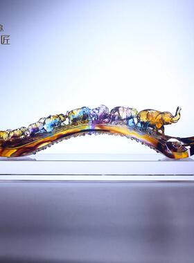 新款高端琉璃吉祥玉如工意摆件客厅轻关奢装饰玄发财高档大象摆水
