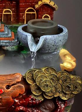 高档高山贺礼假礼山流水喷泉风送水轮客厅业生财摆件开礼物招财进