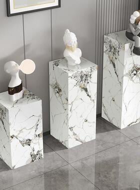 大理石雕塑底座摆台玄关岩板电视柜旁边落地客厅高端摆件底基座台
