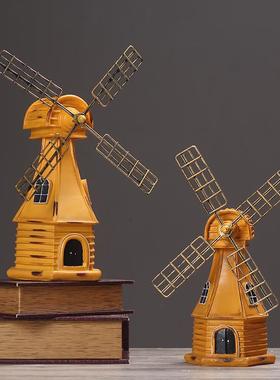 美式乡村荷兰风车模型摆件酒吧咖啡客厅店铺装饰品创意摆设
