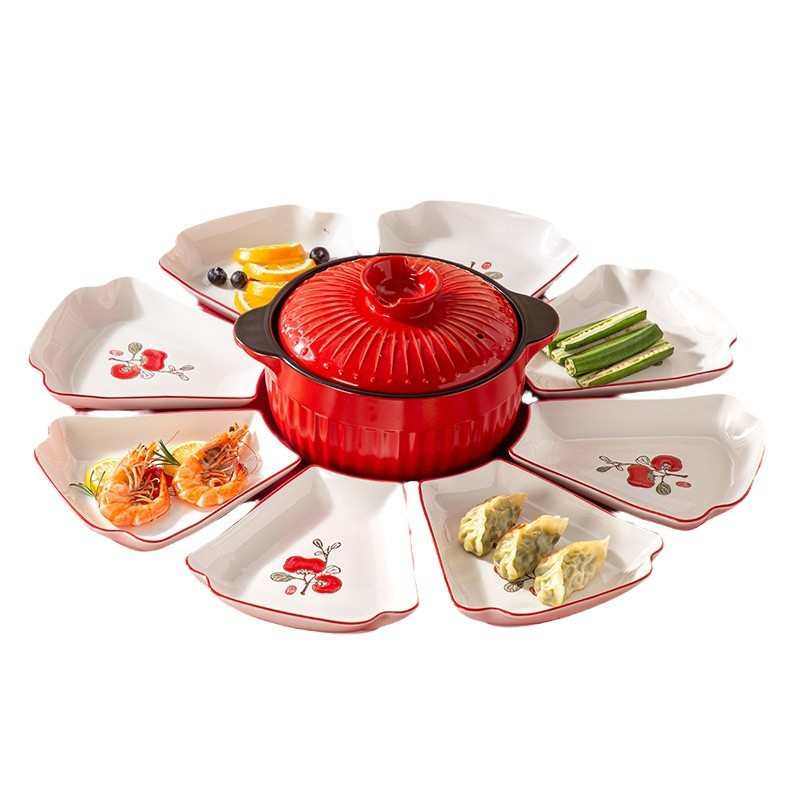 新中式喜庆拼盘餐具组合套装家用圆桌团圆饭过年拼盘餐具盘子汤锅,淘宝优惠券,粉丝福利购,淘宝优惠卷