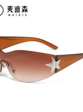 8122杰特Y2K辣妹风太阳眼镜欧美跨境无框一体式五角星装饰墨镜男