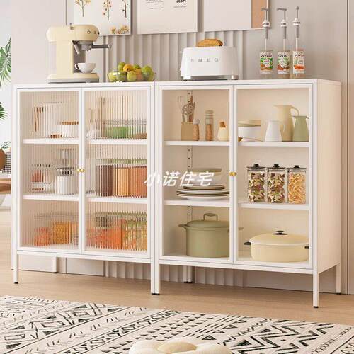奶油风铁艺餐柜厨房置物柜现代家用客厅边柜收纳柜靠墙收纳柜子 - 图1