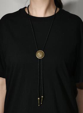 欧美热卖简约时尚花型波洛领带合金吊坠领结绳复古项链男