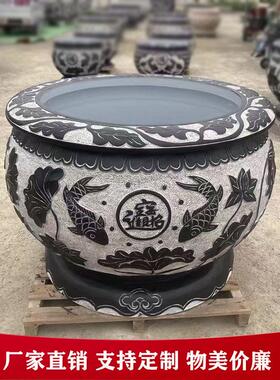 石雕鱼缸花盆青石彷古做旧圆形荷花缸庭院门海大缸石头水缸聚宝盆