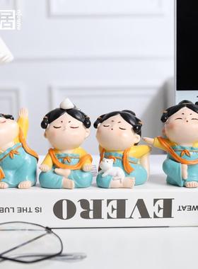 创意唐仕女办公室装饰客厅桌面家居可爱瑜伽小摆件汽车中控台古风