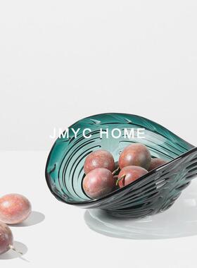 简约现代扇贝形玻璃果盘摆件软装饰品售楼处桌面茶几餐桌果盆摆设