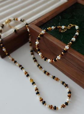 碧玺秋虎眼串珠项链高级毛衣项链