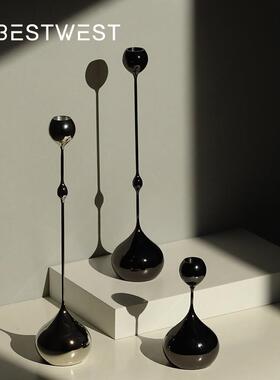 博西家居金属黑钛电镀高脚落地铁艺蜡烛台套装高档酒店软装摆件