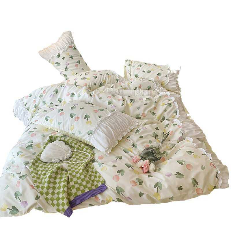 法式花边褶皱被套四件套公主风纯色床裙南通床上三件套2023,淘宝优惠券,粉丝福利购,淘宝优惠卷