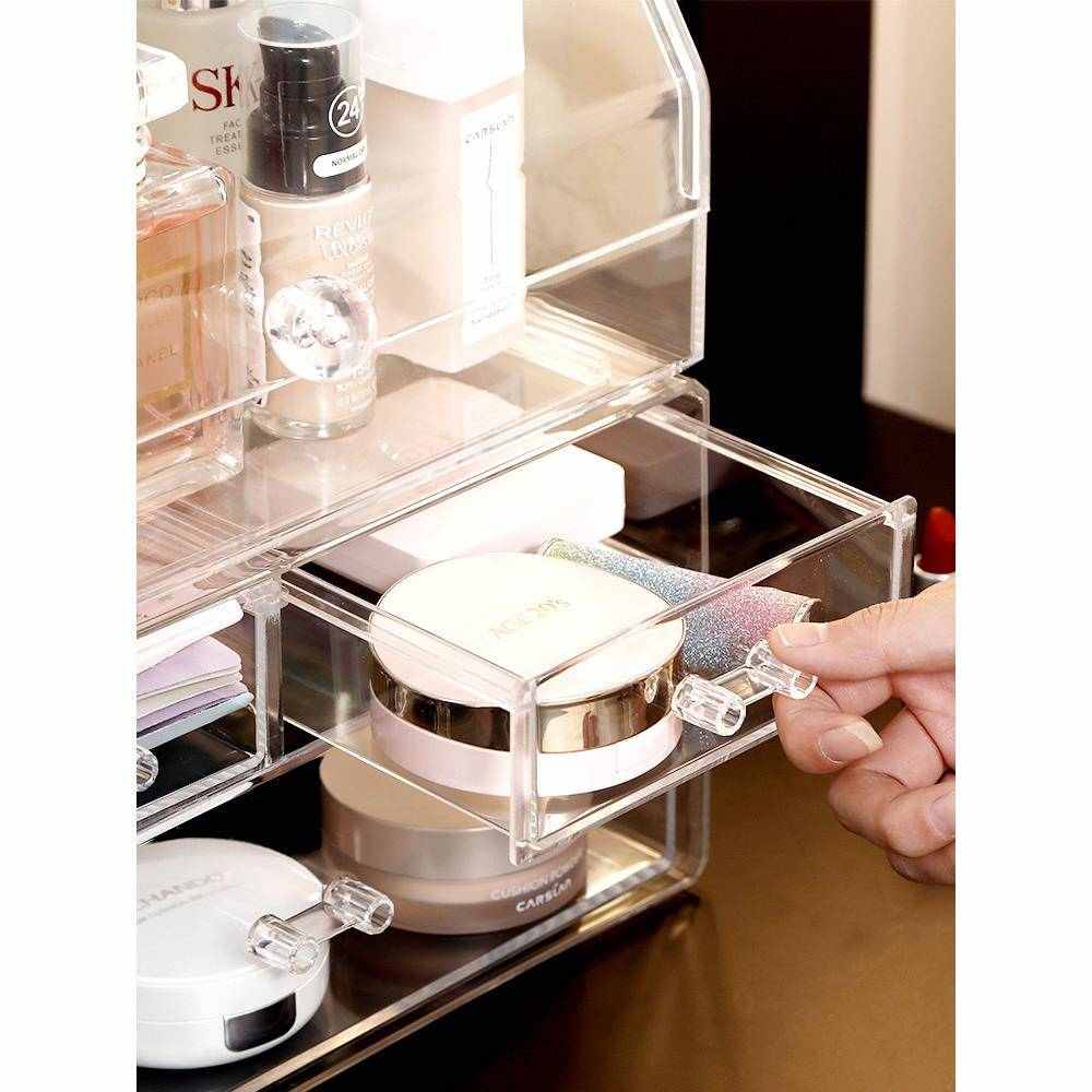 透明防尘化妆品收纳盒桌面置物架家用护肤刷整理亚克力网红梳妆台 - 图0