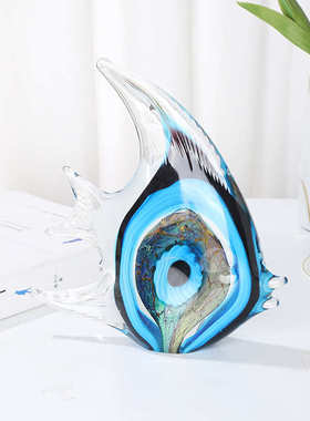 轻奢艺术琉璃多彩神仙鱼月亮鱼创意燕鱼摆件家居客厅装饰工艺品