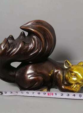 古董古玩仿古铜加厚铜鎏金松术摆件居家收藏乡下收老物件