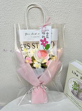 手工编织花束成品向日葵玫瑰毛线手织花束情人节圣诞节生日礼物
