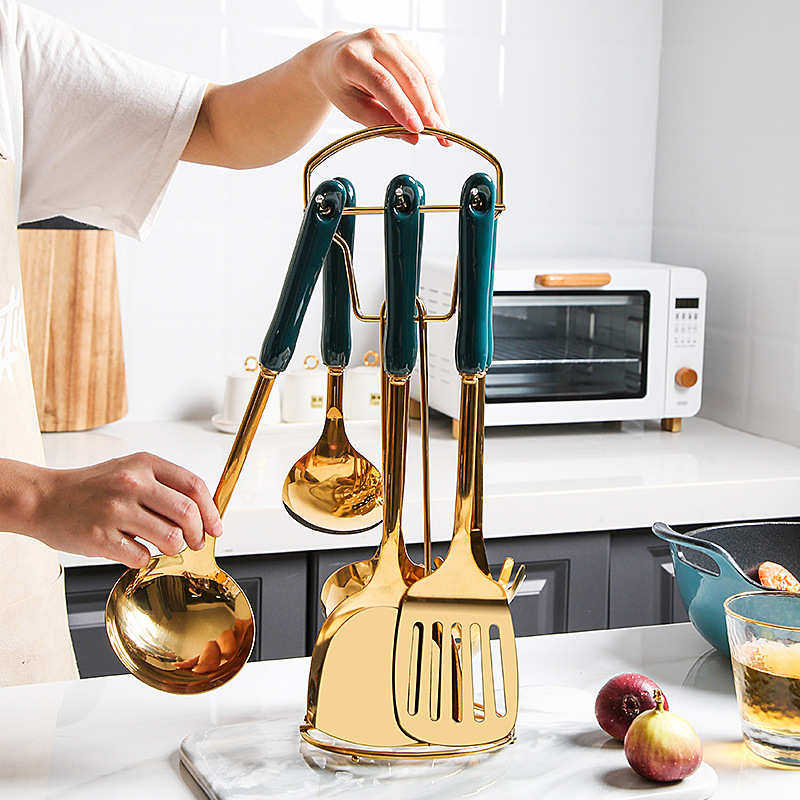不锈钢烹饪汤勺锅铲漏勺陶瓷柄炒菜勺家用厨房厨具煎铲耐高温套装,淘宝优惠券,粉丝福利购,淘宝优惠卷