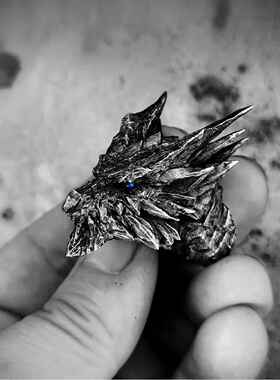 原创手工男戒指魔物猎人钢龙镀银月光石灵动可动小众设计高级饰品