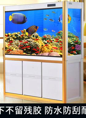 PVC加厚自粘鱼缸背景贴纸防水玻璃底部耐磨装饰造景黑白蓝色贴膜