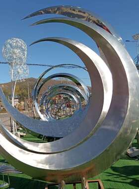 不锈钢发光月亮圆环雕塑夜光彩色灯照公园景观雕塑现货价格优惠