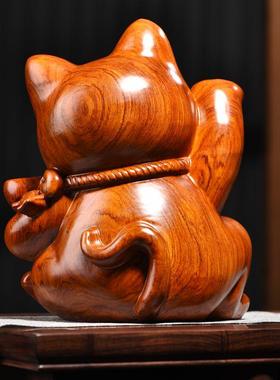 木雕摆件招财猫实木质雕刻家居客厅店铺开业收银台红木头工艺礼品