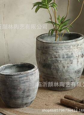 复古灰色创意纹理花盆室内客厅绿植盆酒店商场装饰庭院落地大花盆