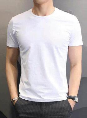 Pure white short sleeve t-shirt men's fitness slim T-shi