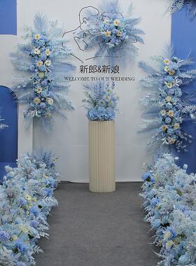 整套蓝色婚庆花艺花婚礼布置地排花路引花点花背景角花迎宾区