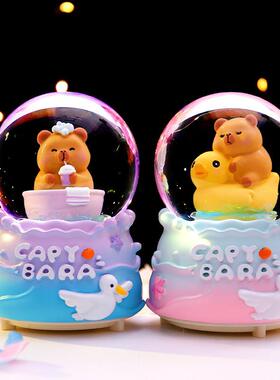 新款直销网红热款卡皮巴拉水晶球音乐盒飘雪发光学生儿童节日礼物