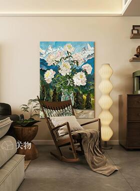 白色牡丹花手绘油画客厅玄关装饰画花开富贵餐厅立体肌理挂画成品