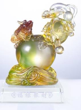 古法琉璃聚财金蟾葫芦摆件包邮