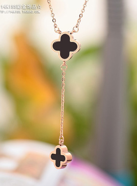 幸运黑色短款镀18k玫瑰金锁骨链