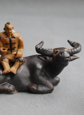 运财童子陶瓷山水盆景配件卧牛