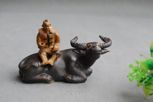 牧童骑卧牛运财童子陶瓷摆件风水假山盆景配件庭院家居艺术装饰品 - 图1