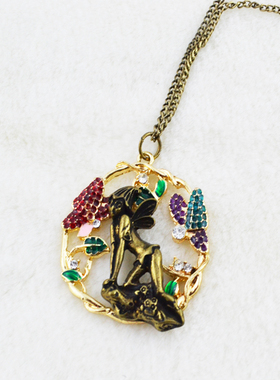 欧美风风复古情侣美女彩釉项链