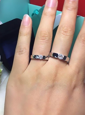 简约男士钻戒仿钻石戒指情侣对戒女男戒单身纯银单只食指求婚男生